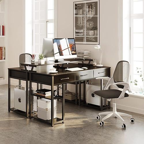 Miniatura 7 de ODK Escritorio para computadora con cajones y estantes de almacenamiento, escritorio de oficina en casa de 48 pulgadas con soporte para monitor,