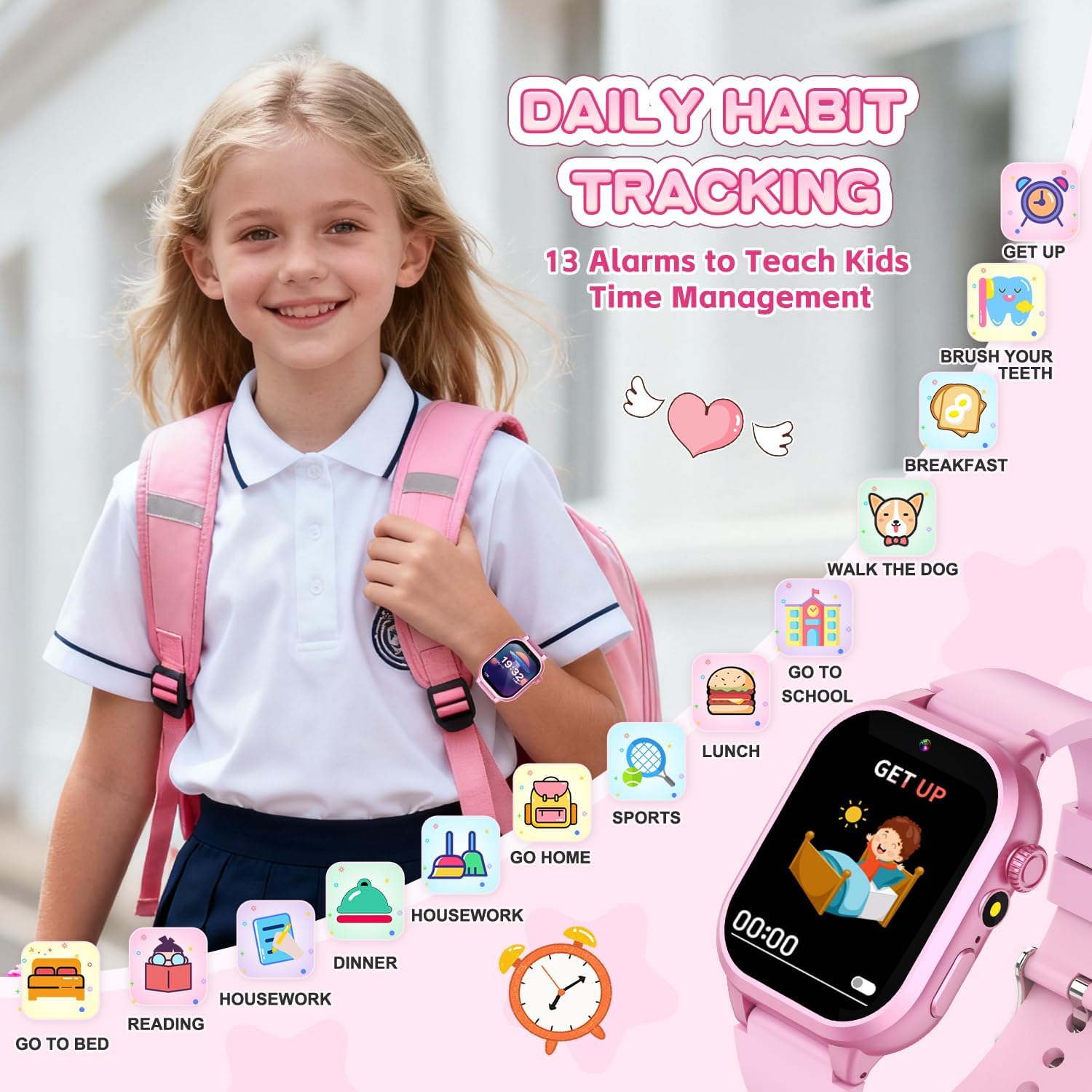 Smart Watch for Girls - Kids Watch with 39 Games, Built-in Camera, Video Recorder, Alarm, Calculator, Pedometer & Various Wallpapers – Toys for Ages 4-12 Years Old Birthday - Image 6