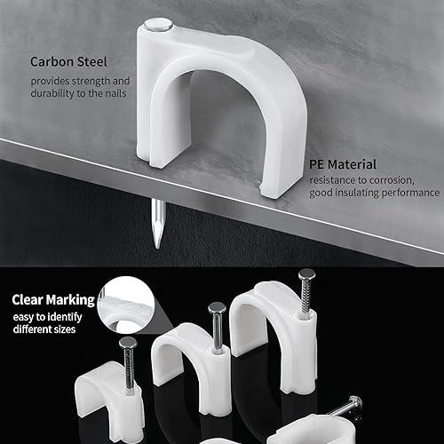 Miniatura 3 de LeMotech 200 clips de cable redondos de 5680.394 in, pinzas coaxiales de uñas para cables RG6 RG59 CAT5 CAT6 RJ45 abrazaderas coaxiales Ethernet