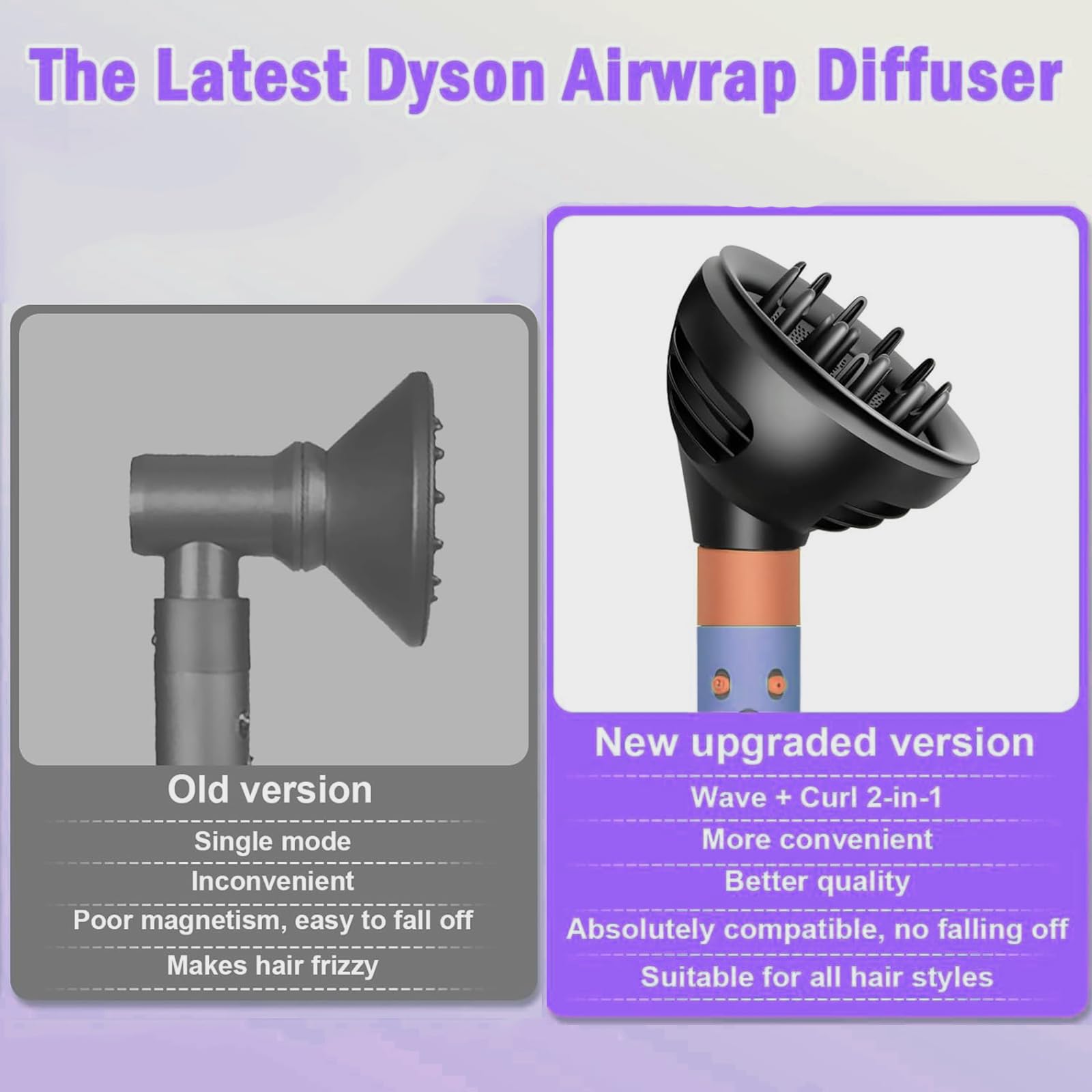 Diffusore per Dyson Airwrap, Asciugacapelli, Diffusore Capelli Ricci Universale per HS01 HS05 HS08, 2 in 1 Embocco, Styling Aria, Asciugatura Rapida, Portatile Diffusore Phon