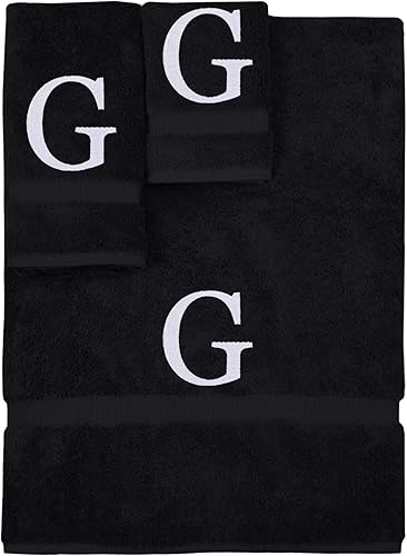 Juego de toallas con monograma, regalo personalizado, juego de 3 - Toalla bordada con letras blancas en bloque - Extra absorbente 100% algodón turco