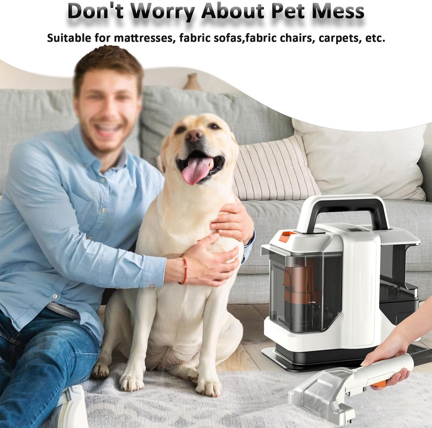 Portable Carpet and Upholstery Cleaner, Lightweight Handheld Spot Cleaner with Dual Removable Tanks and 2 Cleaning Heads, Ideal for Carpets, Rugs, Stairs, and Cars