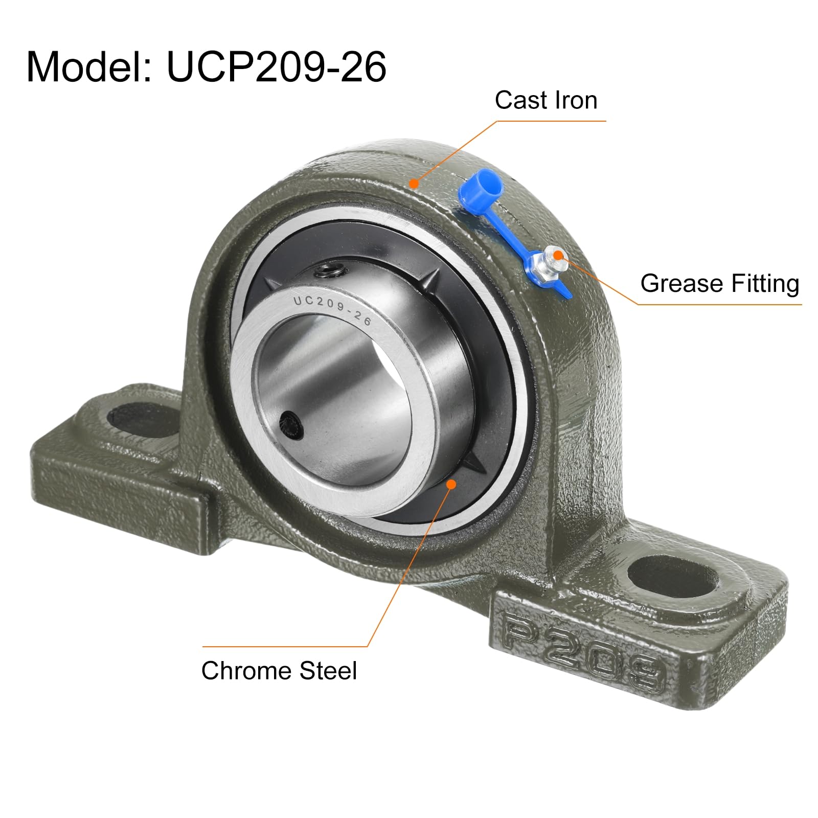 QUARKZMAN 2 Pz UCP209-26 Cuscinetti a Piastra a Cuscino Diametro Foro 1-5/8 pollici Auto-Allineanti, Base in Ghisa Massiccia Montata Cuscinetti in Acciaio al Cromo