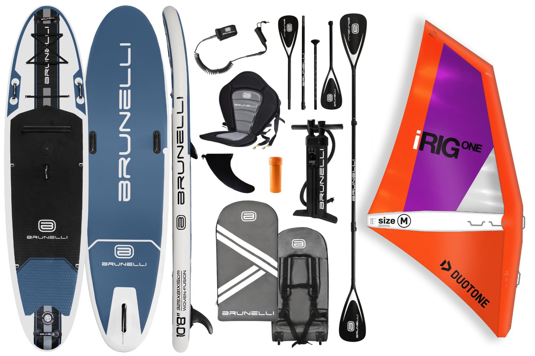 BRUNELLI 10.8 Windsurf Woven Double Layer iSUP Board hinchable Stand Up Paddle iRIG M Surf vela naranja Set