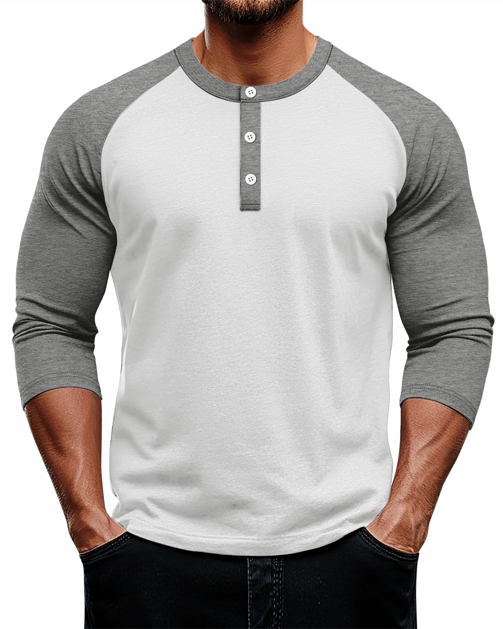 August Alley Men's 3/4 Sleeve Baseball Raglan T-Shirts M-5XL,Big and Tall Henley Tops Sport Athletic Jersey Tee Shirt
