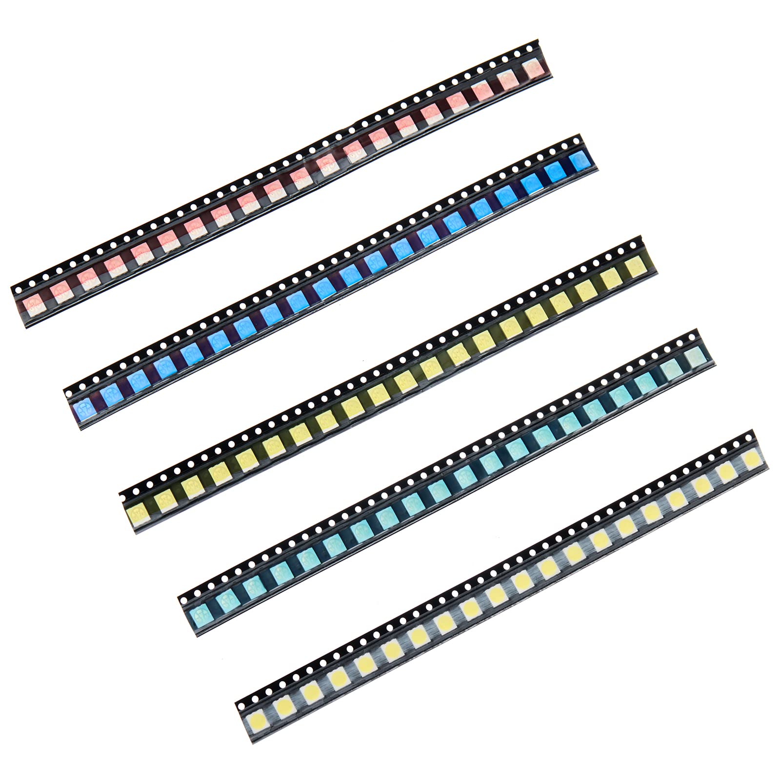 Zestaw 100 diod SMD LED 5 rodzajów kolorów 5050 czerwony/żółty/niebieski/zielony/biały montaż powierzchniowy 20 mA Elementy oświetleniowe o wysokiej intensywności Diody elektroluminescencyjne