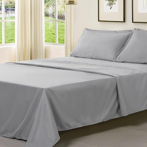 JYHOPE Juego de sábanas de tamaño Queen, 4 piezas, sábanas refrescantes, sábana bajera de bolsillo profundo con sábanas de hotel y fundas de