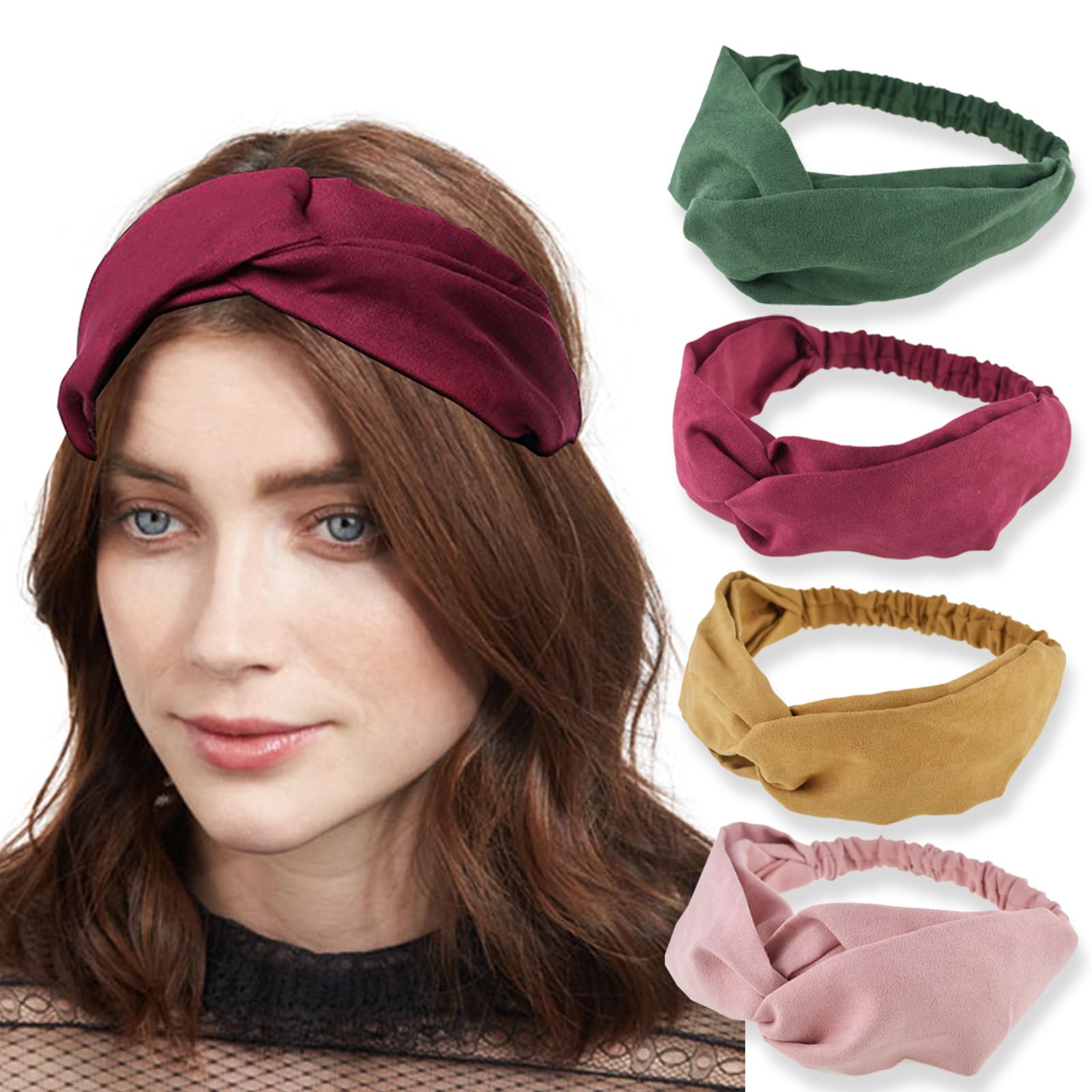 DRESHOW 4 Piezas Diadema Para Mujer Turbante Bohemia Elástico Cinta Banda para El Cabello Diadema Accesorios Para El Cabello