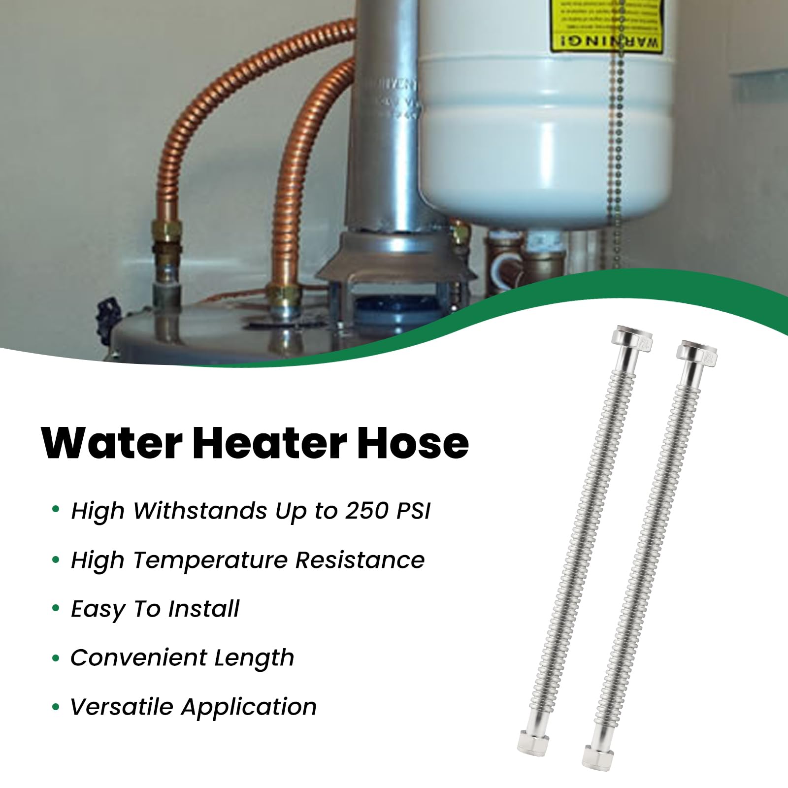 Conector de calentador de agua corrugado de acero inoxidable de 18 pulgadas flexible para tuberías de agua de hierro hembra, 3/4 pulgadas FIP x 1 pulgada FIP, 18 pulgadas de longitud (2