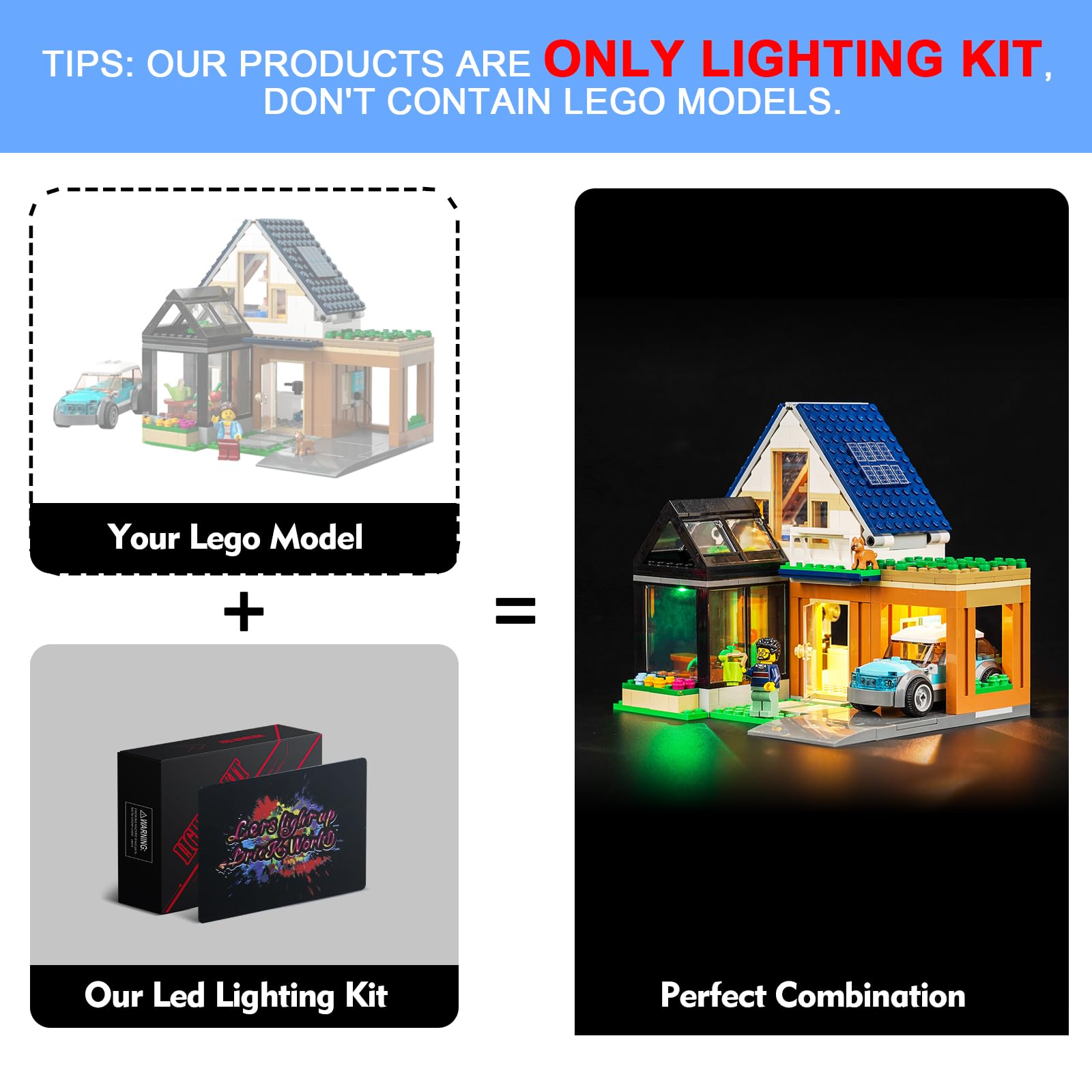 Light Kit for Lego Family House and Electric Car 60398, Lighting Set for Lego 60398 City Family House and Electric Car Set - Image 2