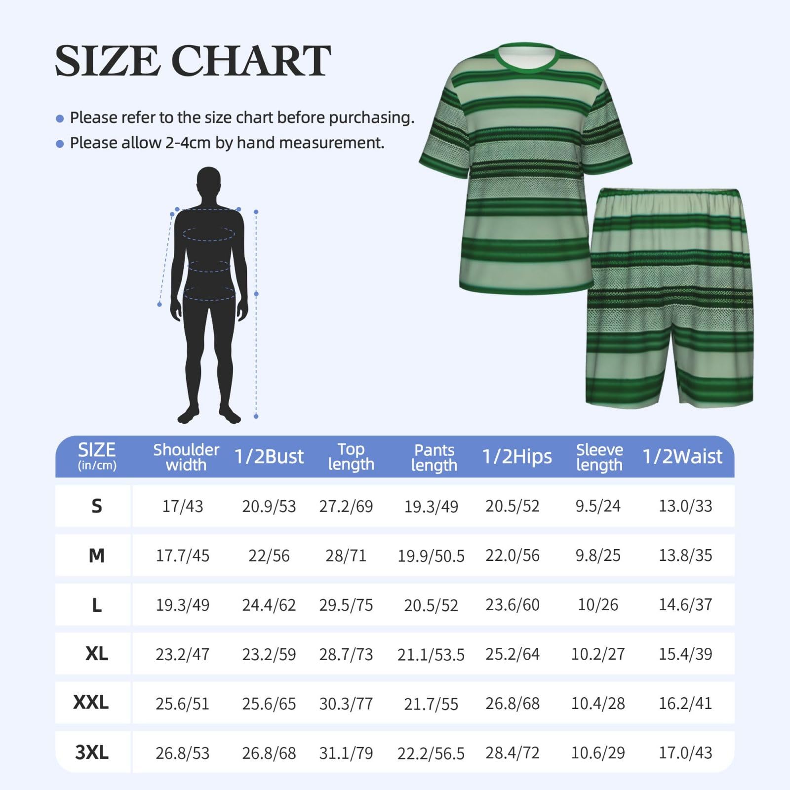 Set pigiama classico da uomo con stampa a righe verdi, pantaloncini da pigiama morbidi per gli uomini, perfetti per le notti estive
