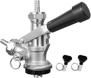 Ferroday All 304 Stainless Steel S System Keg Coupler, European Sankey Keg Coupler, Beer Keg Tap Kegerator Parts S Type Sankey Coupler with 5/16'' Beer Barb Gas Tailpiece, 2 Hose Clamp, Relief Valve