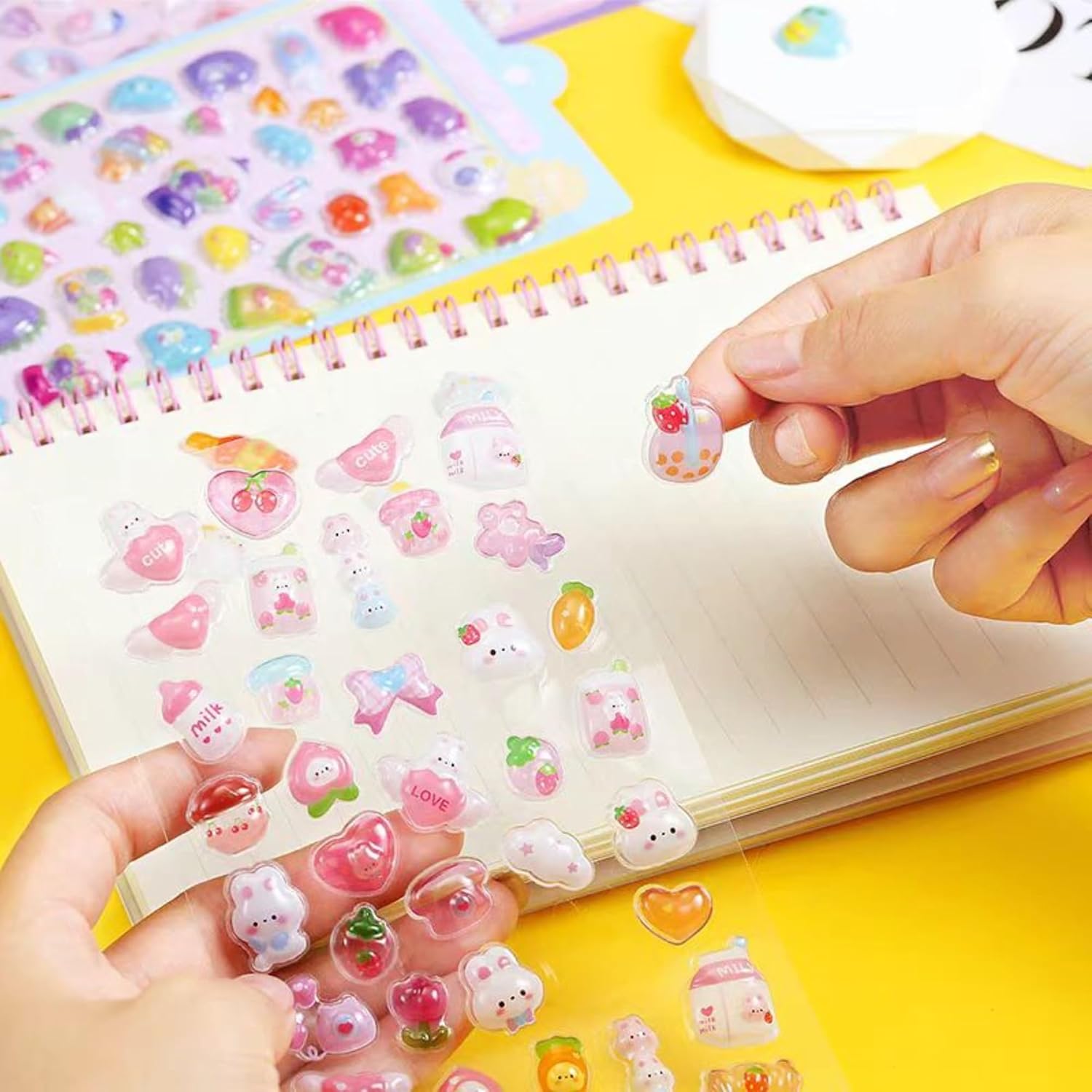 Cute 3D Puffy Stickers Kawaii Resin Animal Cartoon Sticker, Tiny DIY Stickers for Scrapbooks Laptops Water Bottles (Multicolor)