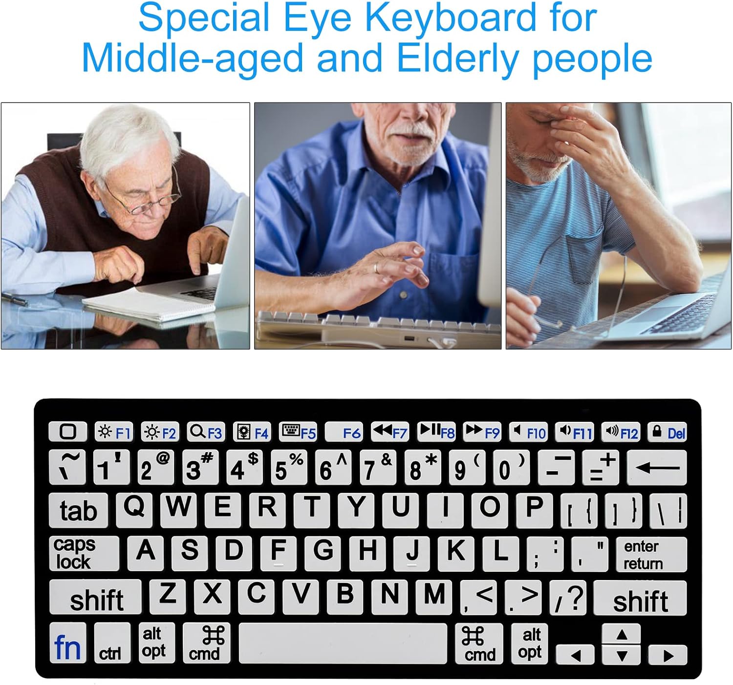 HXMJ-Large Print Mini Bluetooth Keyboard Compatible with iPad,iPhone,iPod,MacBook for Seniors and Visually Impaired Low Vision Individuals-White