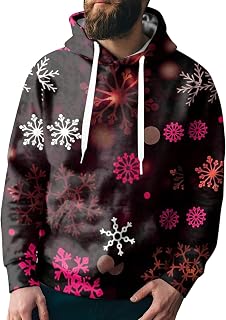 CUTeFiorino Men's Autumn and Winter Leisure Travel Sports Christmas Print Slim Fit Hooded Long Sleeve Pullover Top with Pocket Fashion Hoodie Sweatshirt Men