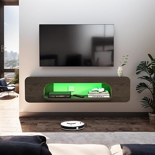Miniatura 9 de Bixiaomei Soporte de TV flotante con luces LED, armarios de TV montados en la pared de 48 pulgadas con 1 estante abierto, consola central de