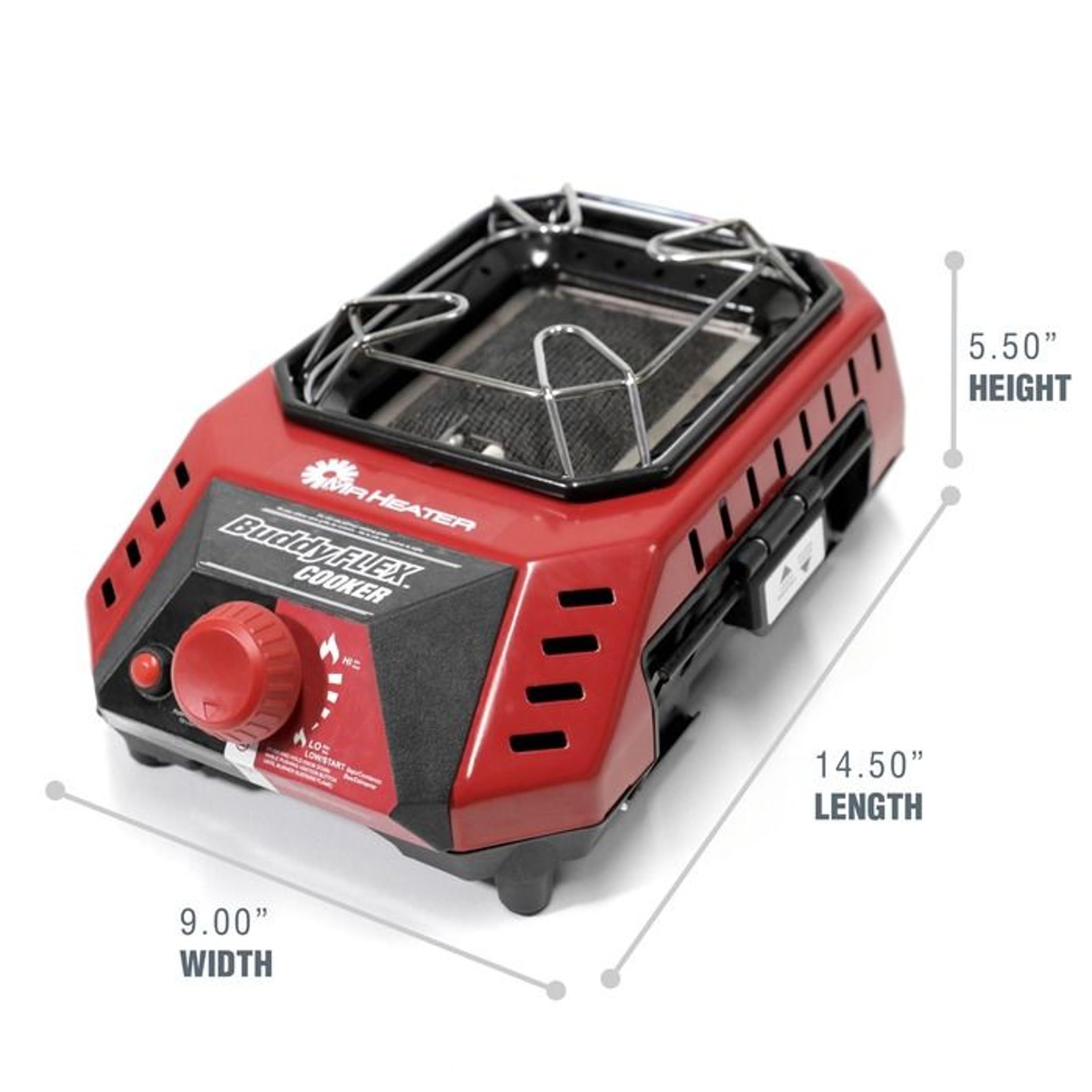 """Mr Heater Buddy FLEX Cooker Tragbarer Outdoor-Gaskocher mit 5000 bis 8000 BTU Infini-Variabler Steuerung, Faser-Mesh-Brenner, Schnellanschlussschlauch und Schlauchaufbewahrung"""