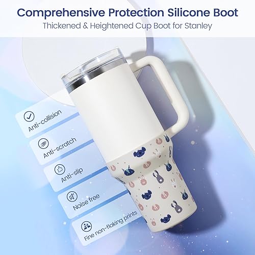 Miniatura 9 de Botas de silicona para Stanley, protector inferior de silicona para Stanley Quencher H2.0 FlowState, vaso de 40 onzas (crema navideña, 40 onzas)