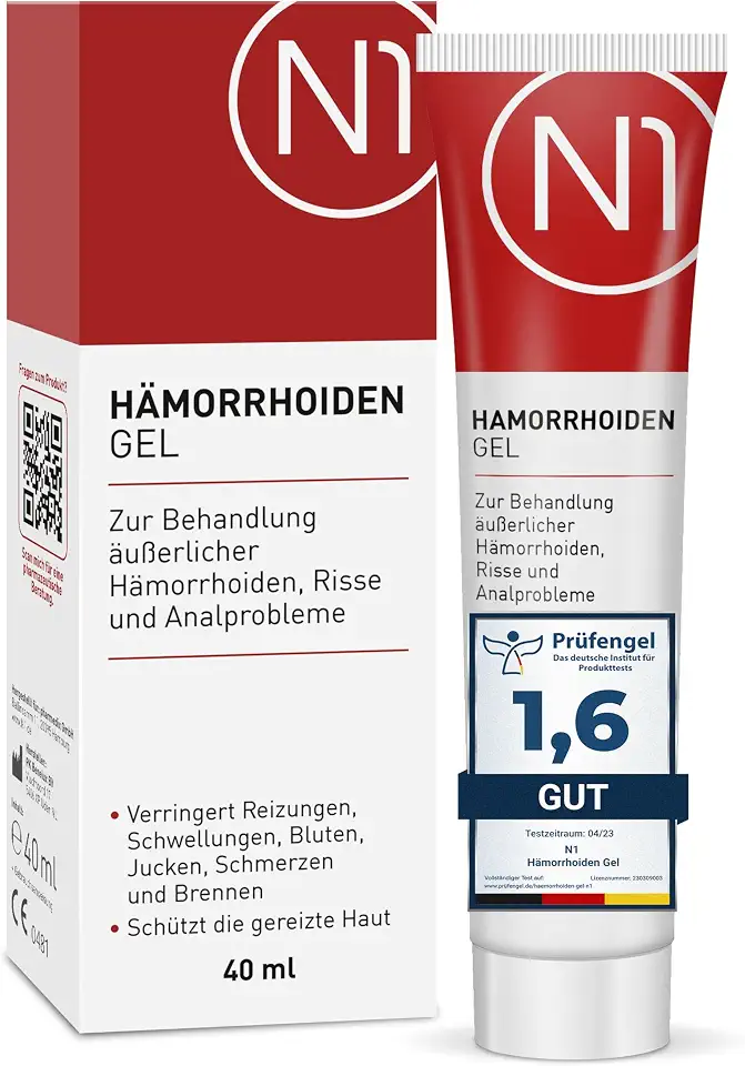 N1 Hämorrhoiden Gel 40 ml - Medizinprodukt gegen Brennen, Schmerzen, Blutungen & Juckreiz - entzündungshemmende Hämorrhoiden Salbe & bei Analfissuren – Hämorrhoidensalbe mit kühlendem Effekt