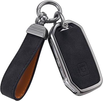 YO&YOYE Compatible with Kia Key Fob Cover with Keychain Leather Key Case Protector Fit for Cerato Ceed Forte NIRO Sorento Seltos Sportage Soul Telluride Model1, Black