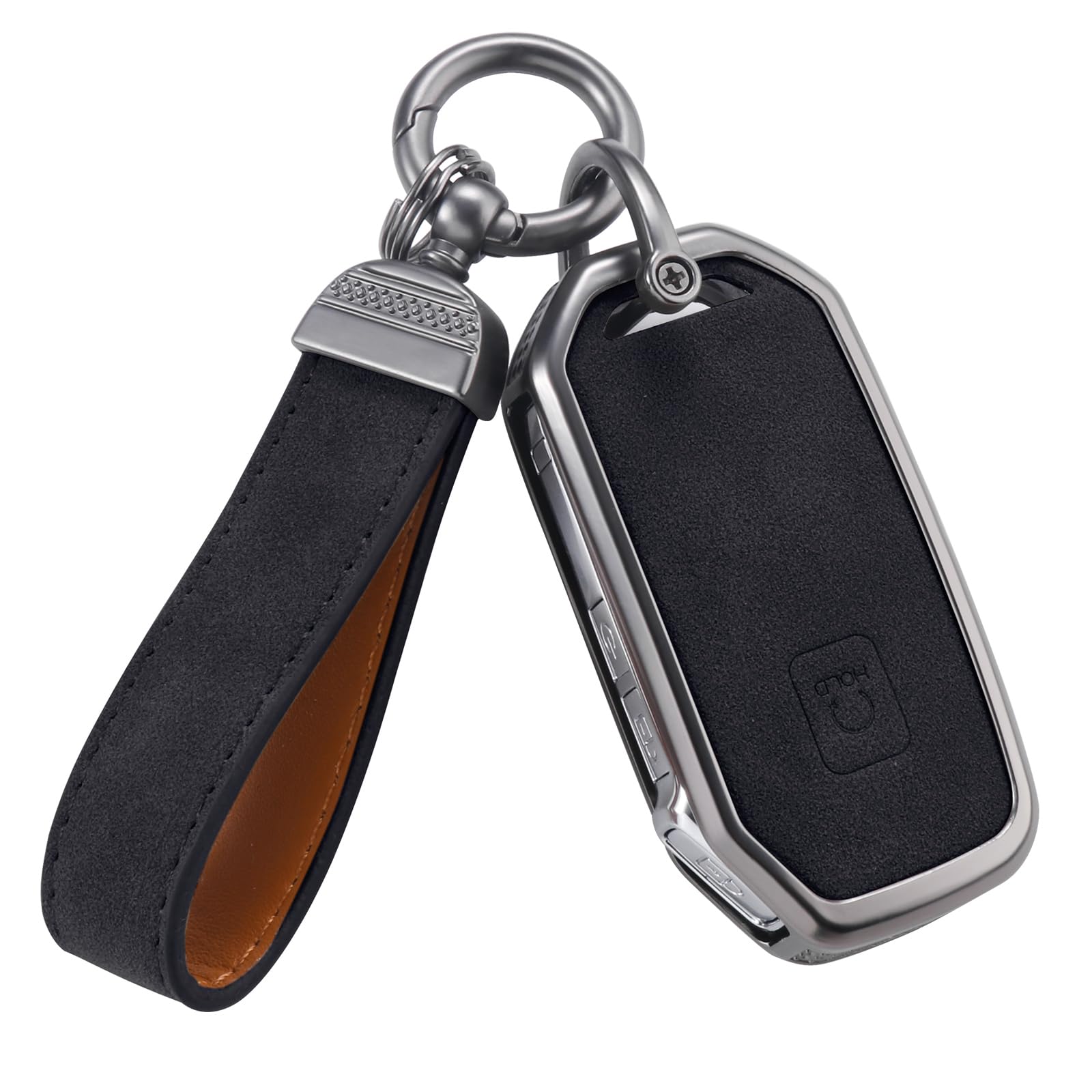 Compatible with Kia Key Fob Cover with Keychain Leather Key Case Protector Fit for Cerato Ceed Forte NIRO Sorento Seltos Sportage Soul Telluride (Model1, Black)