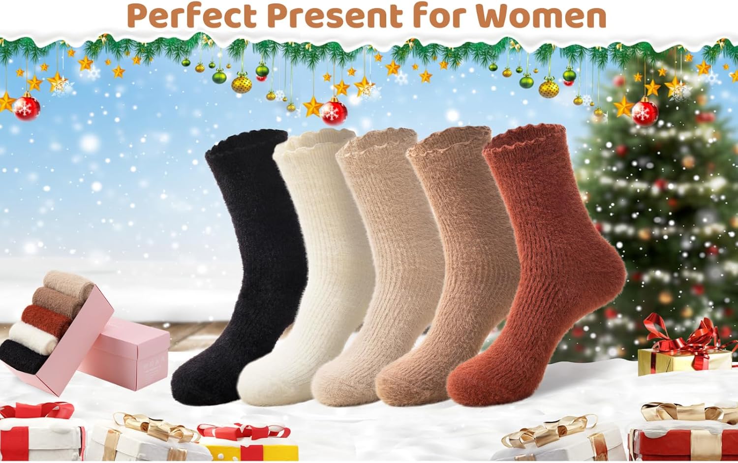 5 Pairs Fuzzy Soft Cozy Comfortable Socks for Women, Casual Sleep Comfy Socks, Perfect Warm Winter Gifts for Women - Image 6