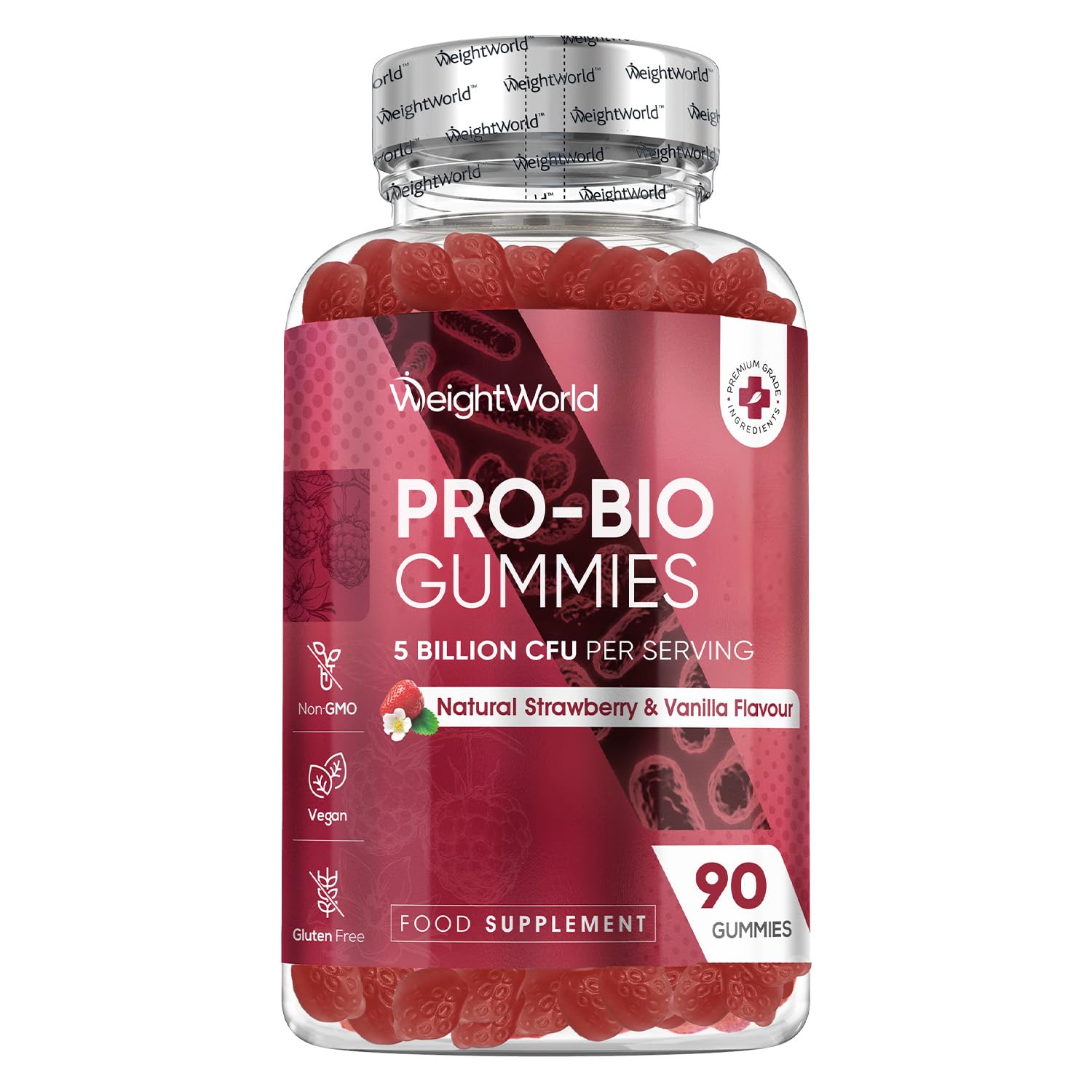 Bio Culture Gummies with Prebiotic - 5 Billion CFU - 45 Days Supply - 90 Vegan Gummies - Natural Strawberry & Vanilla Flavour - Spore-Forming Bacillus Coagulans Strain & Prebiotic Fibre Inulin