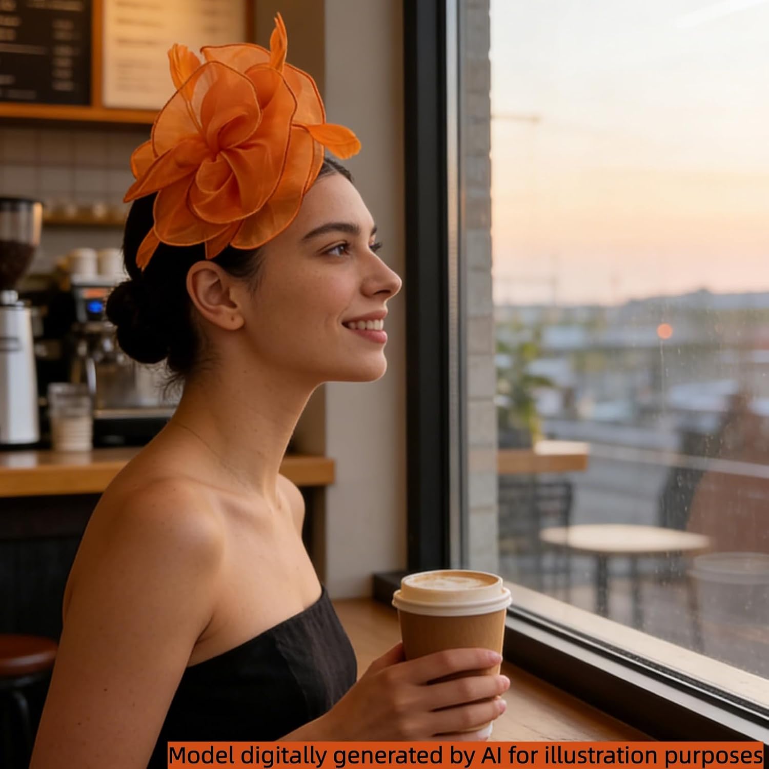 Fascinator Hat Flower, Fascinators Hats for Women Tea Party, Tea Party Accessories for Women, Ribbons Vintage Feathers on a Headband and a Clip, Female Festival Headwear Orange