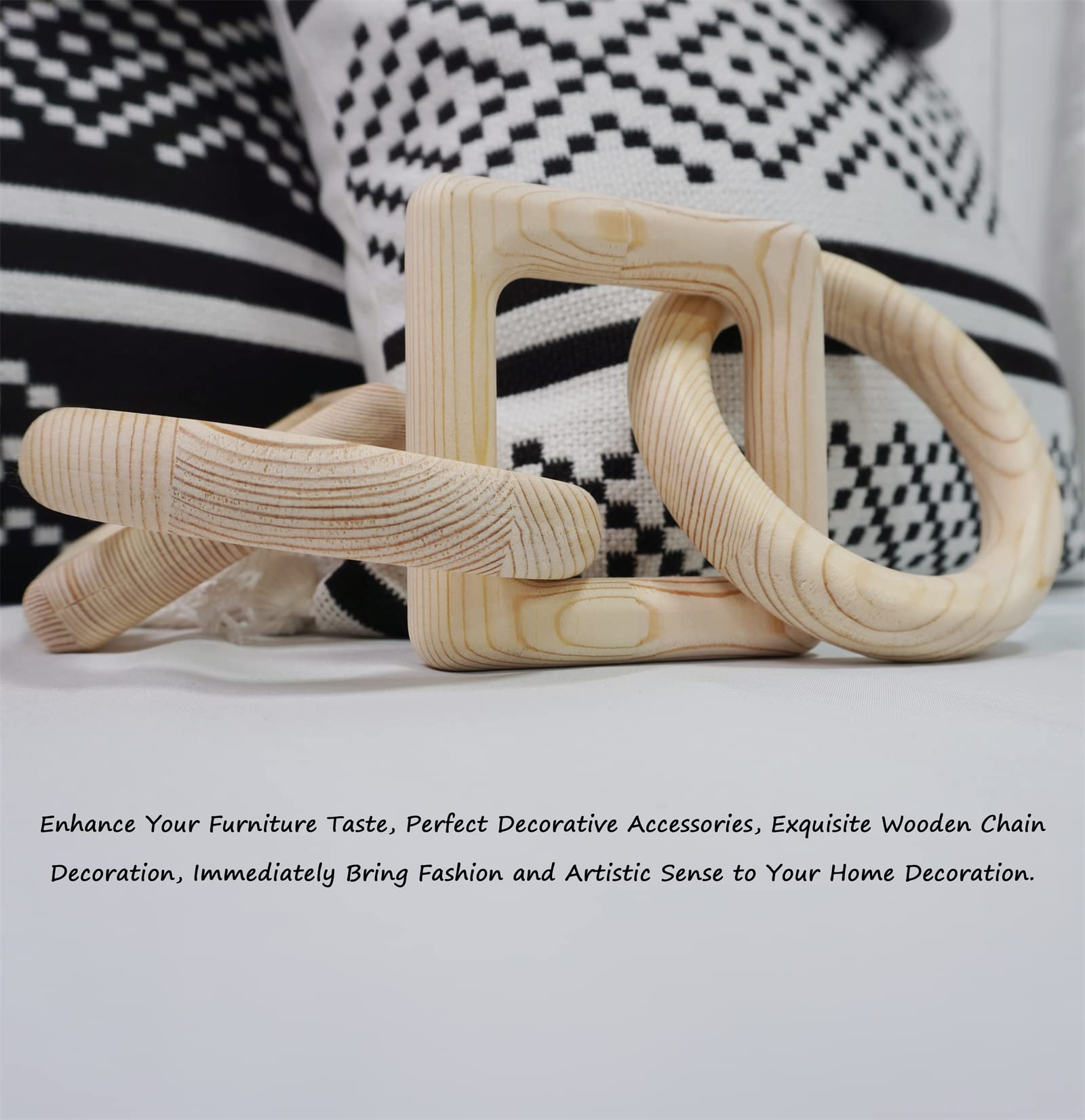 Wood Chain Link Decor, Square & Round - Natural Pine Wood Premium Texture, 15 Inches 4-Link Length Aesthetic Room Decor for Living Room, Farmhouse Decor, Coffee Table (Wood)