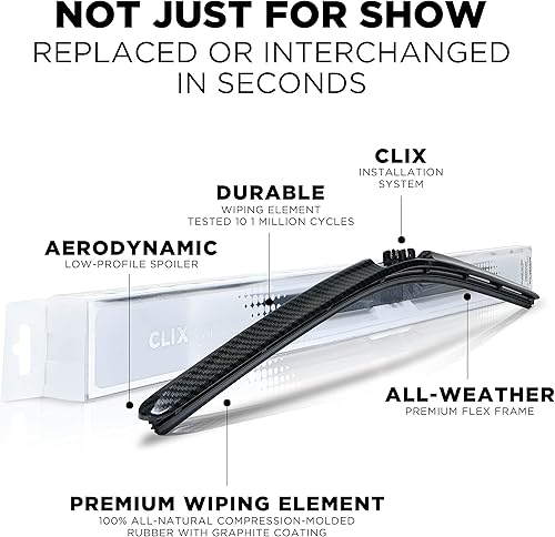 Miniatura 3 de Clix Wipers - Escobillas de limpiaparabrisas automotrices de fibra de carbono amarillas - Limpiaparabrisas de repuesto universal con clip - Para