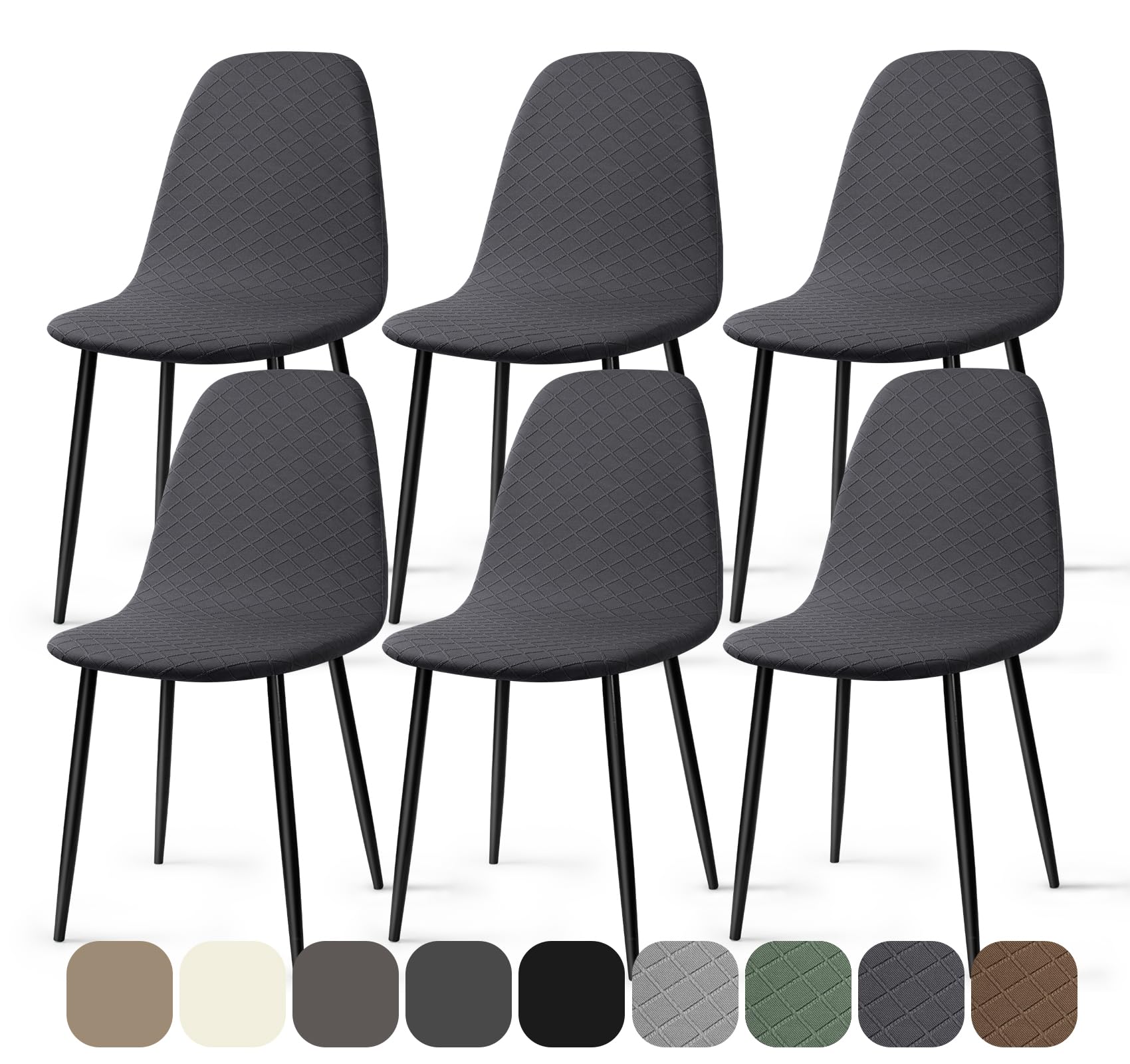 Fundas para Sillas 6 Piezas Fundas Sillas Elásticas Jacquard Fundas de Sillas de Comedor Ajustables Lavables Cubiertas de Sillas sin Brazos para Comedor Hogar Hotel (Gris Oscuro, 6 Piezas)-KL