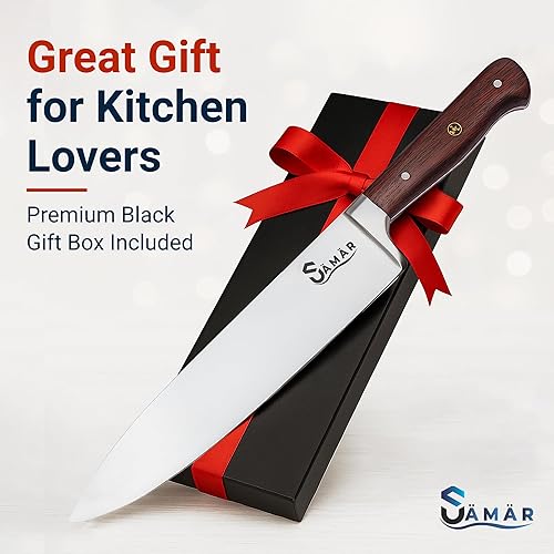 Miniatura 8 de Cuchillo de chef de 8 pulgadas  Cuchillo de chef profesional de acero inoxidable con mango de wengué de madera africana y pasador de mosaico