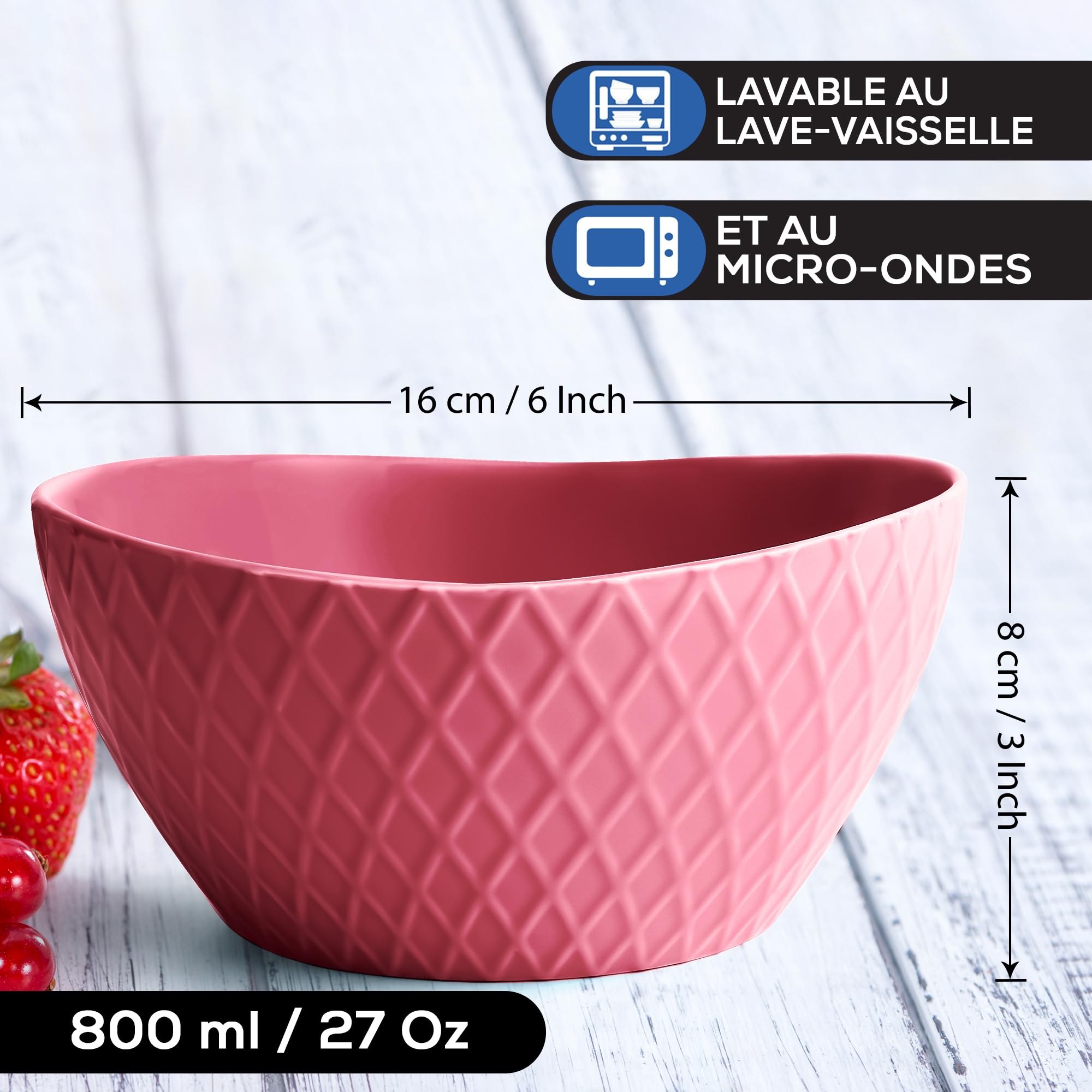 MIAMIO - lot de 6 bols céramiques 800 ml Palmanova (Rouge) pour cuisine | Bols en céramique pour céréales, salade et pâtes, 800 ml, Palmanova (Rouge). Pratique pour les repas et boissons à la maison.