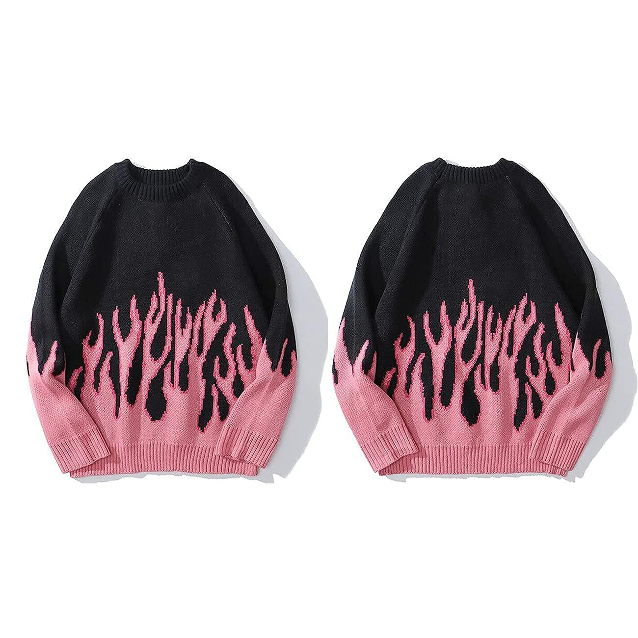 Vamtac Womens Crewneck Oversized Sweaters Y2K Aesthetic Flame Graphic Knitted Sweater Casual Pullover Long Sleeve Jumper