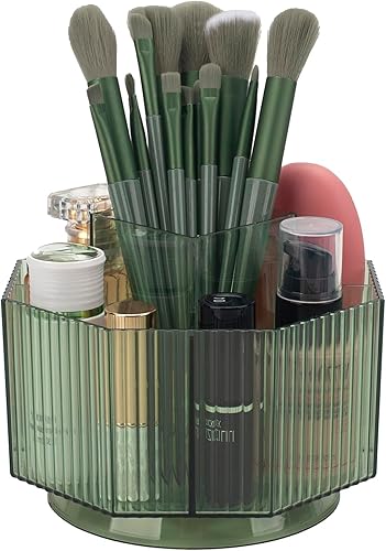 Soporte para brochas de maquillaje, organizador de brochas de maquillaje giratorio de 360, almacenamiento de brochas de cosméticos con 5 ranuras
