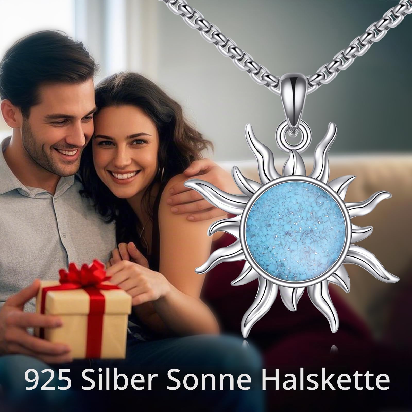 ONEFINITY Sonne Kette 925 Sterling Silber Anhänger Sonne Schmuck Geschenke für Damen Herren