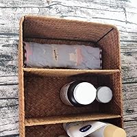 Vista 5 de Cabilock Cesta tejida a mano, algas marinas, caja de almacenamiento tejida con 3 compartimentos, organizador de escritorio para decoración