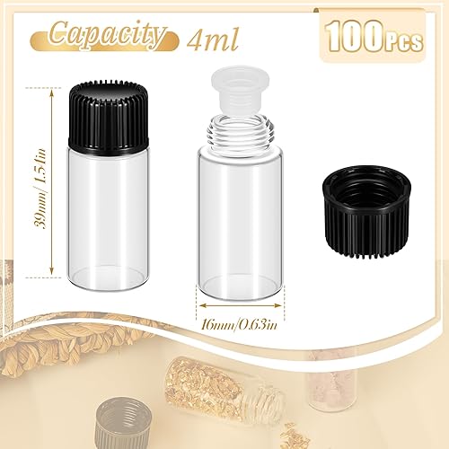 Miniatura 2 de Lallisa 100 frascos de vidrio transparente con tapas de rosca y tapón de plástico, a prueba de fugas, para muestras de aceite, aromaterapia,
