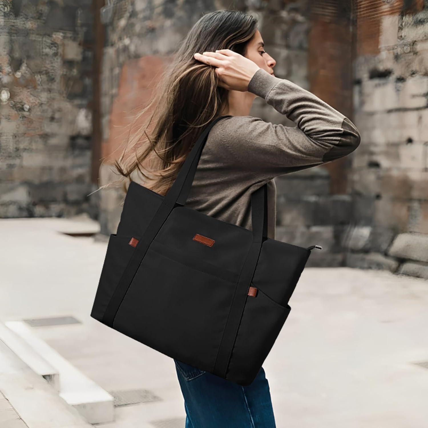 Handbags for Women Large Capacity Tote Bag with Zipper and Multi-Pockets Lightweigh... - Image 2