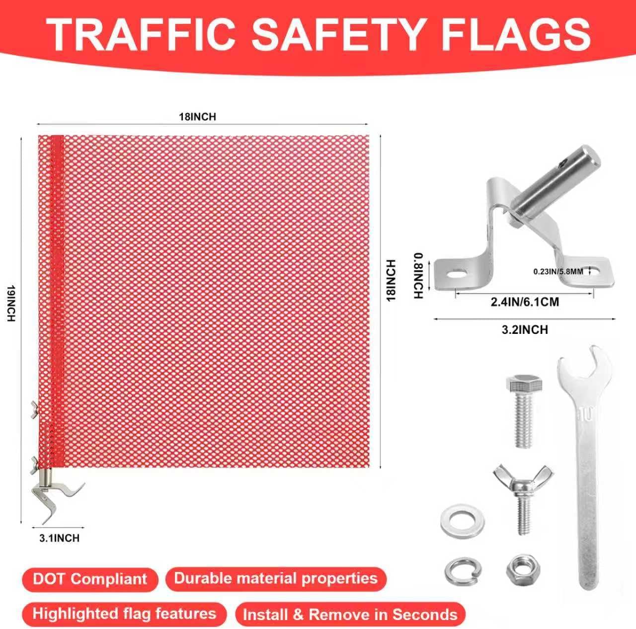 18"x18" EZ Mount Warning Flag with Mounting — Quick-Release Screw Mount, 304 Stainless Steel Post, Reusable Oversize Load Flag for Trucks — Includes Flag, Pole, Mounting Base, Screws & Wrench，Oversize Load Flags, Safety Flags for Trucks, Warning & Safety Flag for Truck (2)