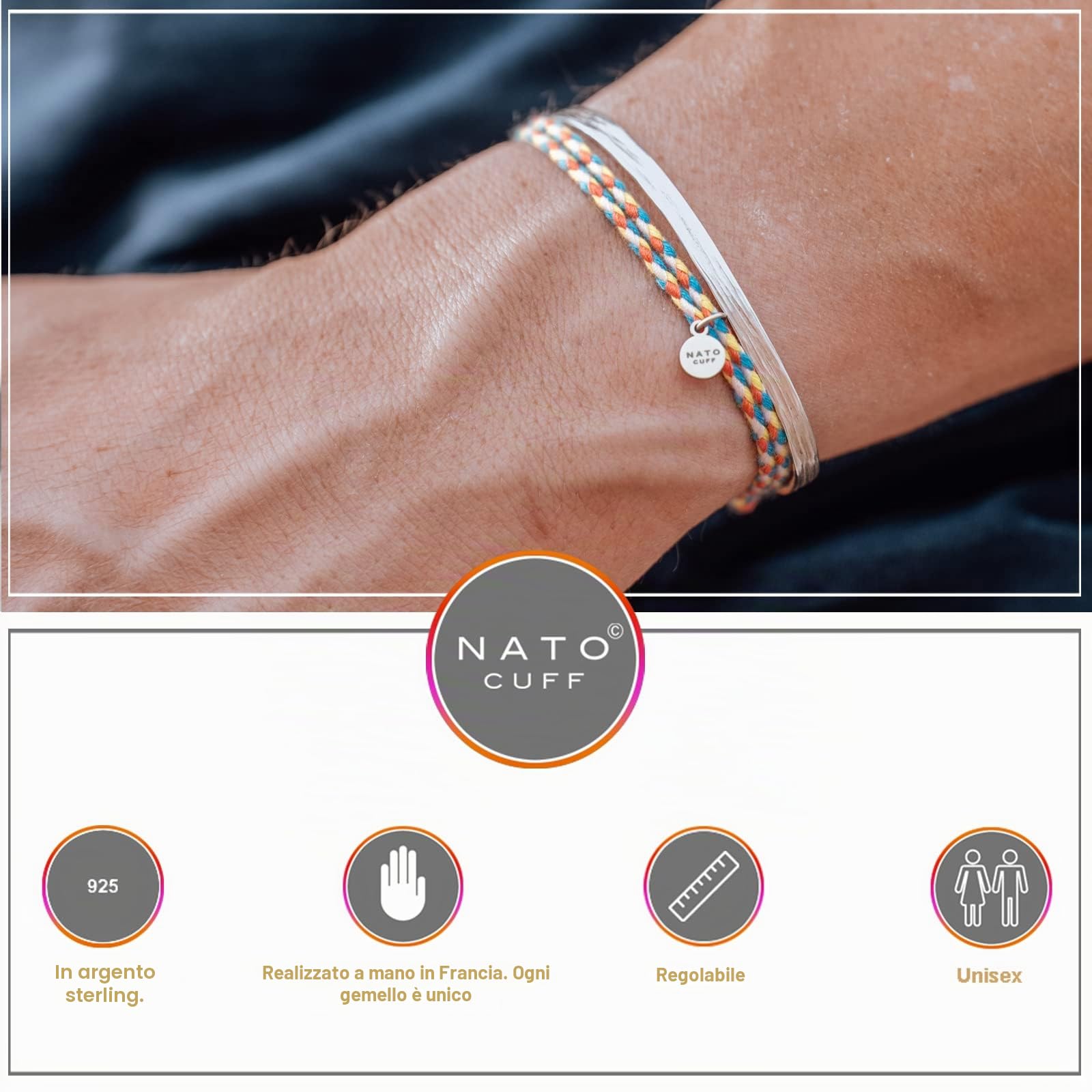 Nato Cuff - Bracciale Bangle in Argento 925 martellato, Gioiello uomo o donna Made in France