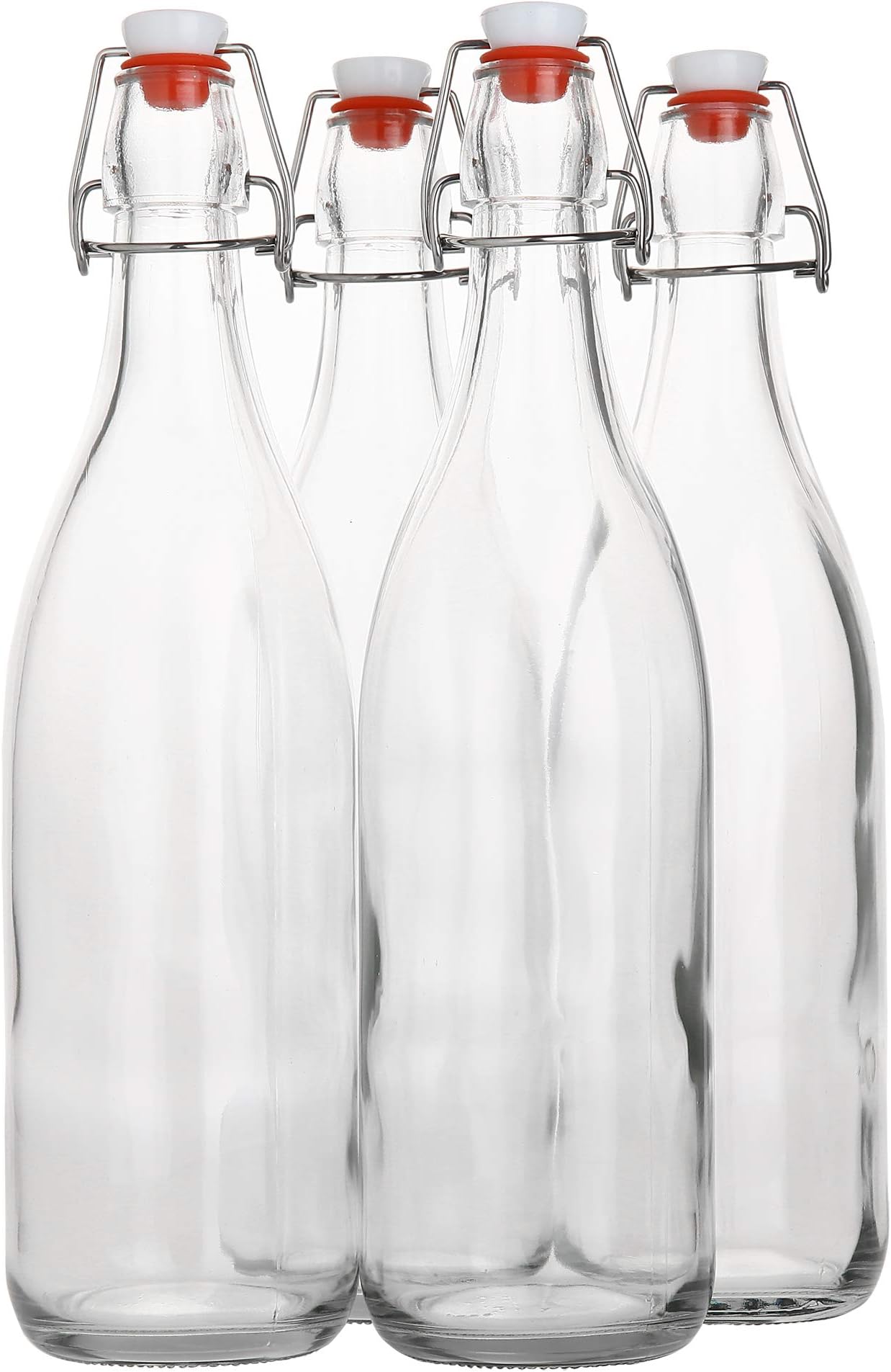 AYL Flip Top Glass Bottle, 1L/ 33fl. oz, Pack of 4, Clear
