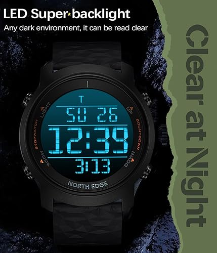 Miniatura 6 de Relojes para exteriores para hombres, tácticos, militares, al aire libre, 5ATM, impermeable, alarma, cronómetro, reloj de pulsera digital, reloj de