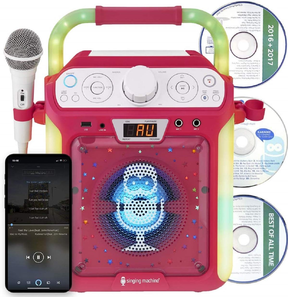 Singing Machine SML682BTP Bluetooth and CD Karaoke Machine with LED