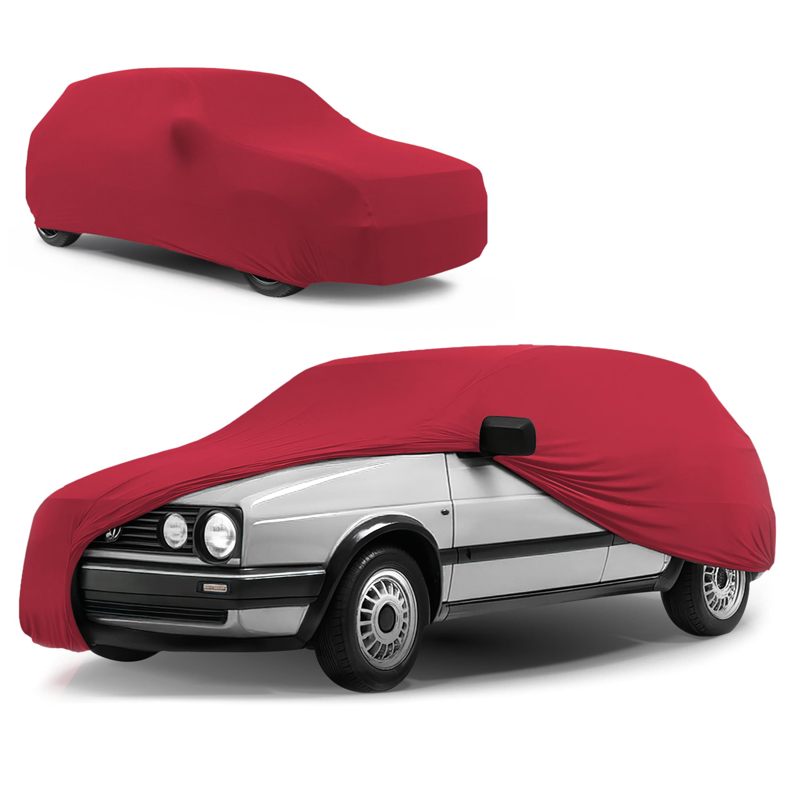 WALSER Premium Telo Copriauto da Interno Stretch Plus - Elasticizzato e Antipolvere, Morbido per Uso Interno, Copertura Protettiva per Auto, Misura 1, Rosso
