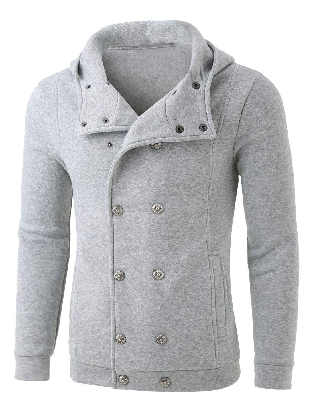 uxcell Men's Side Pockets Fleece Lining Long Sleeves Hoodie Light Gray M US 40