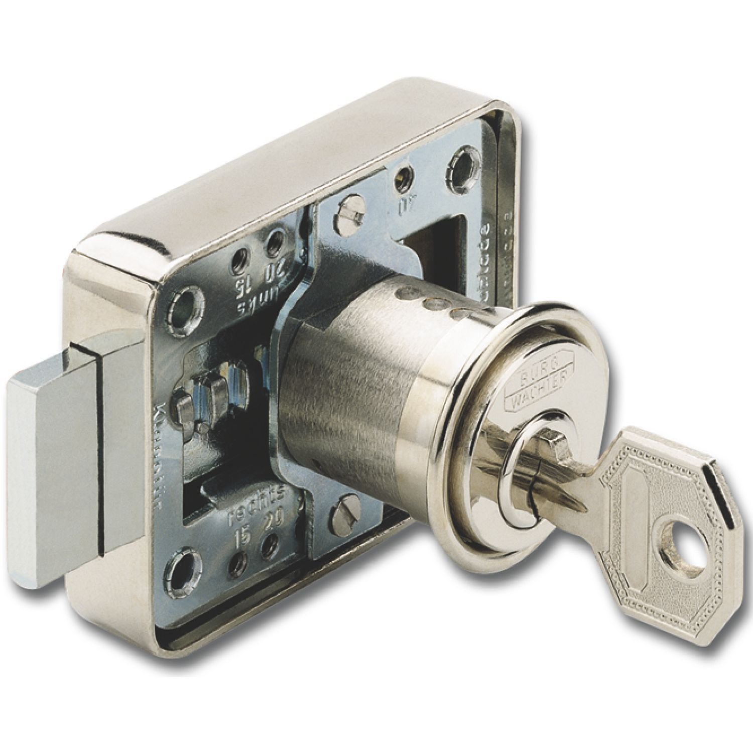 BURG-WÄCHTER, Serrure Universelle à Cylindre en Applique MZ 23 SB, Serrure pour Meubles, 2 Clés et Matériels de Fixation inclus