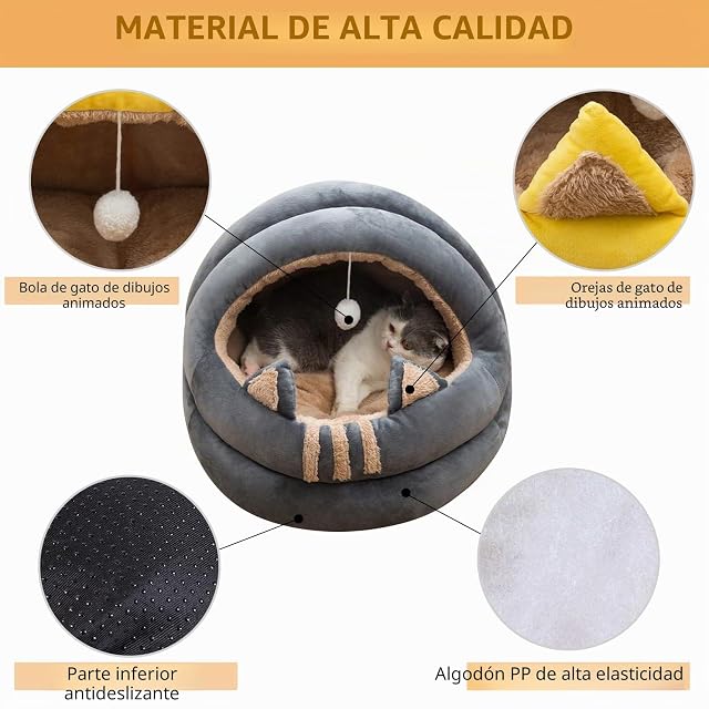 Foto 4 de 7 de PETCUTE Cama Tipo Cueva para Gatos y Perros, Lavable, Súper Suave para Interior con Fondo Antideslizante