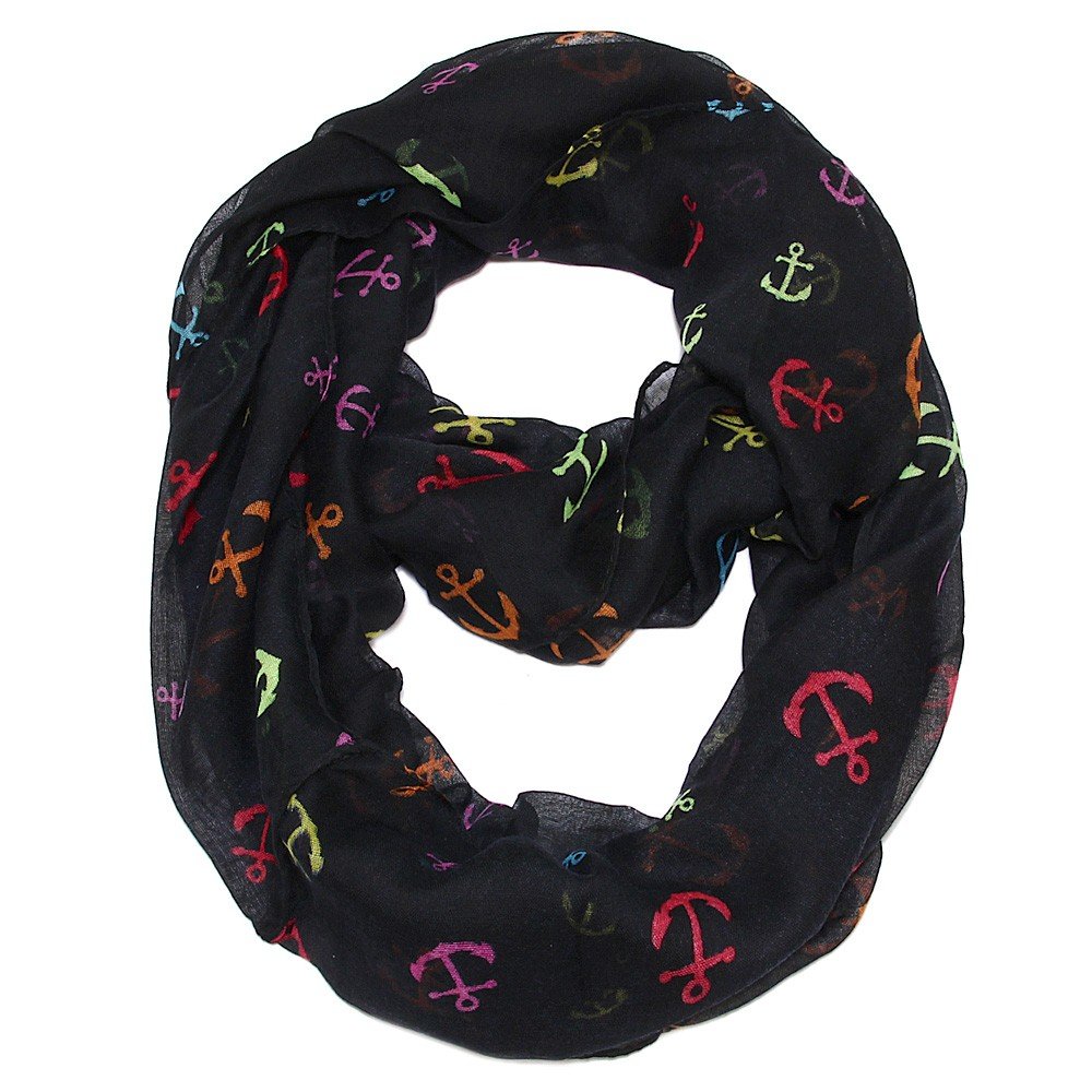 Falari Infinity Loop Scarf Mix Anchor Printed Lightweight Black