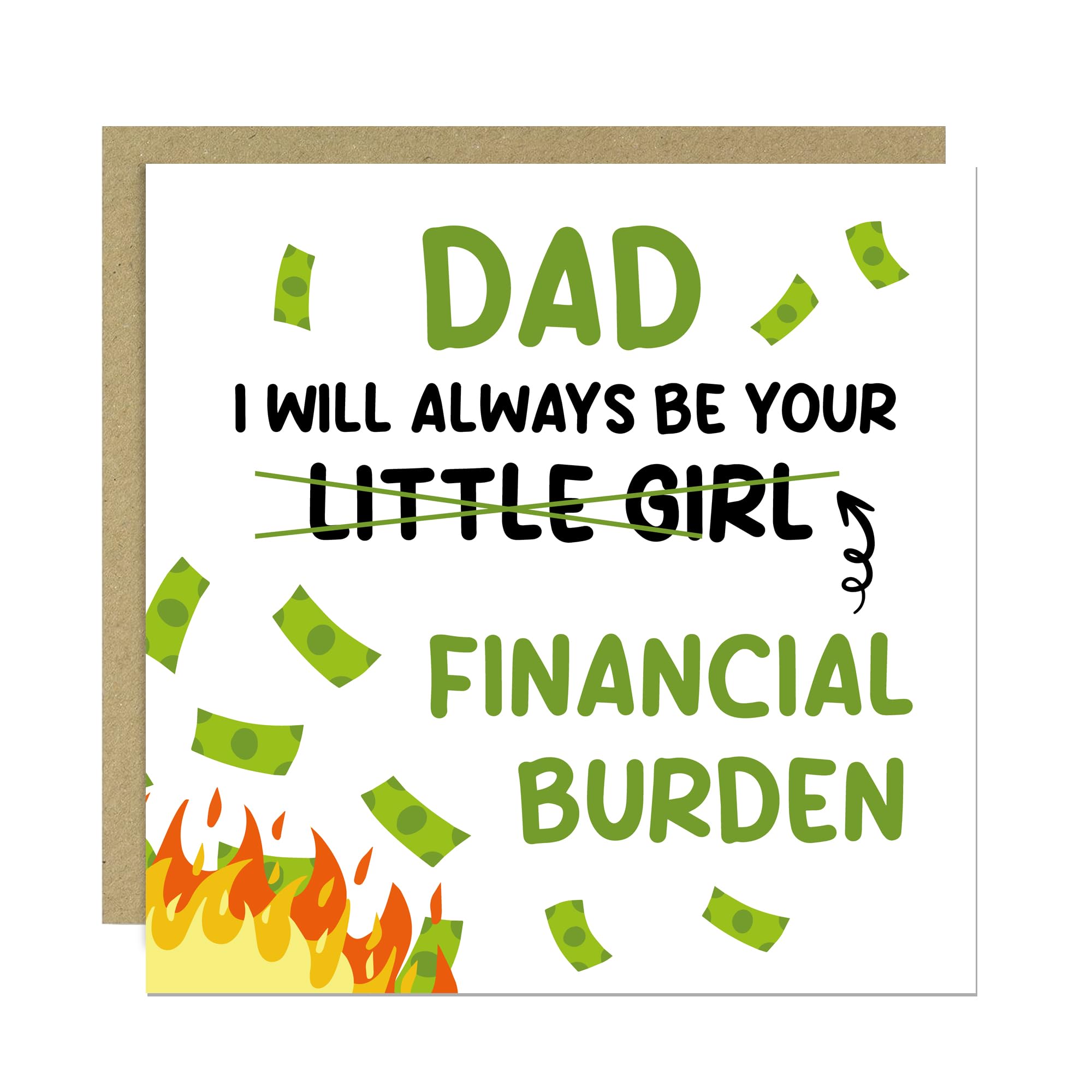RED OCEAN Funny Joke Dad Card From Daughter Little Girl Financial Burden Fathers Day Card With Envelope Dad For Birthday For Him